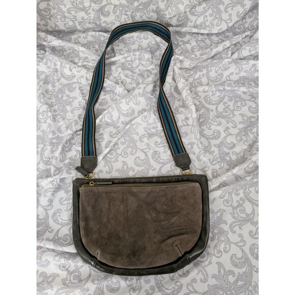 Anthropologie Handbags - anthropologie green suede and faux leather crossbody bag